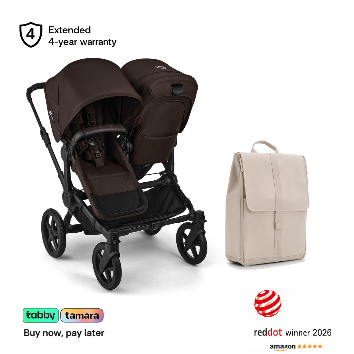 Donkey 6 Duo Sibling Stroller & Changing Backpack Bundle