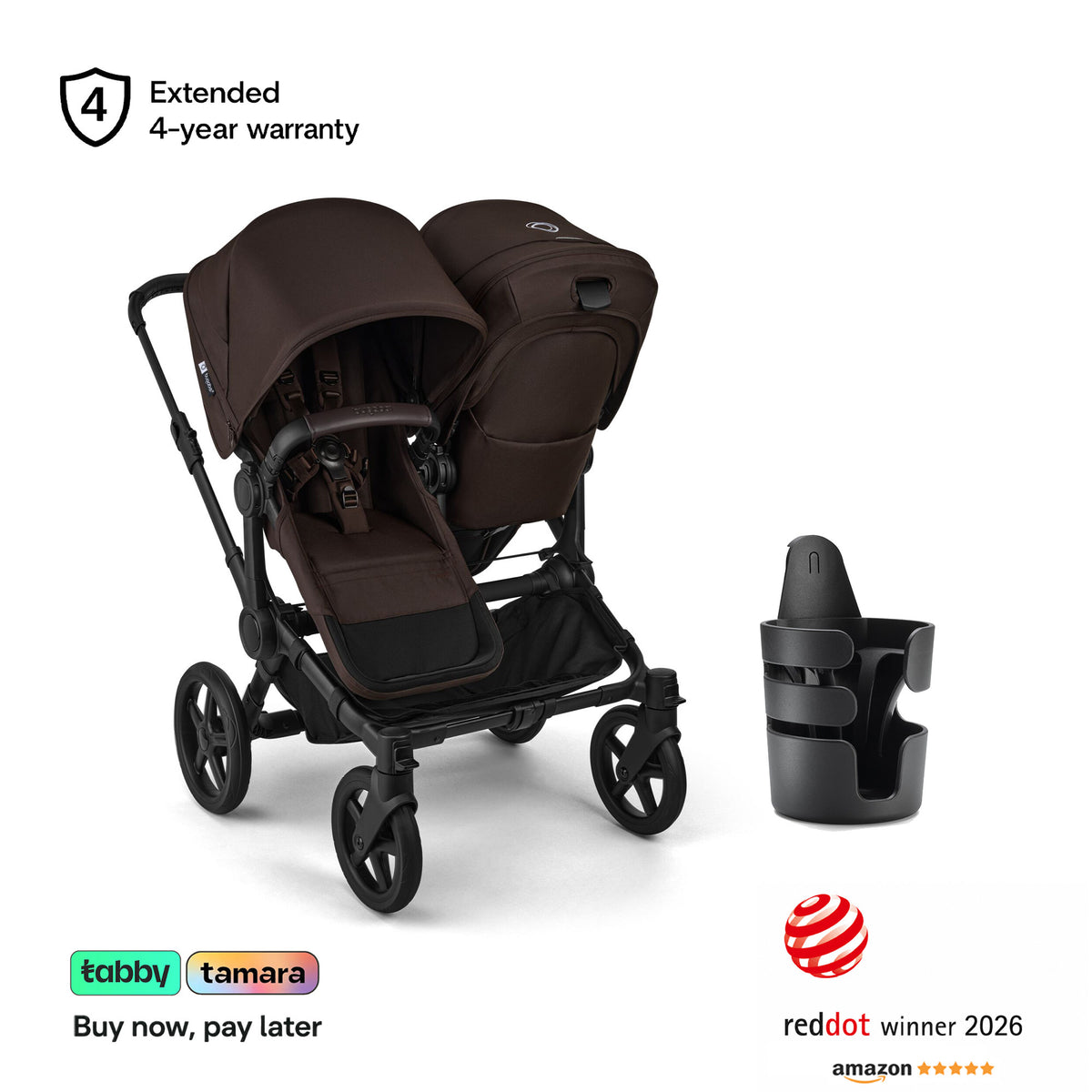 Donkey 6 Duo Sibling Stroller & Cup Holder Bundle