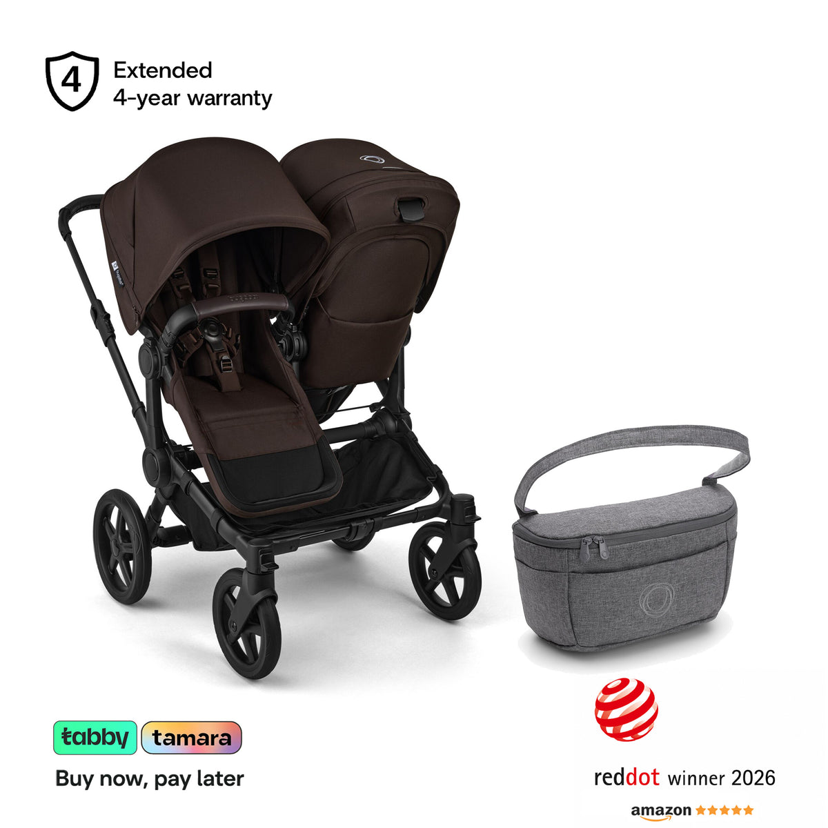 Donkey 6 Duo Sibling Stroller & Grey Organizer Bundle