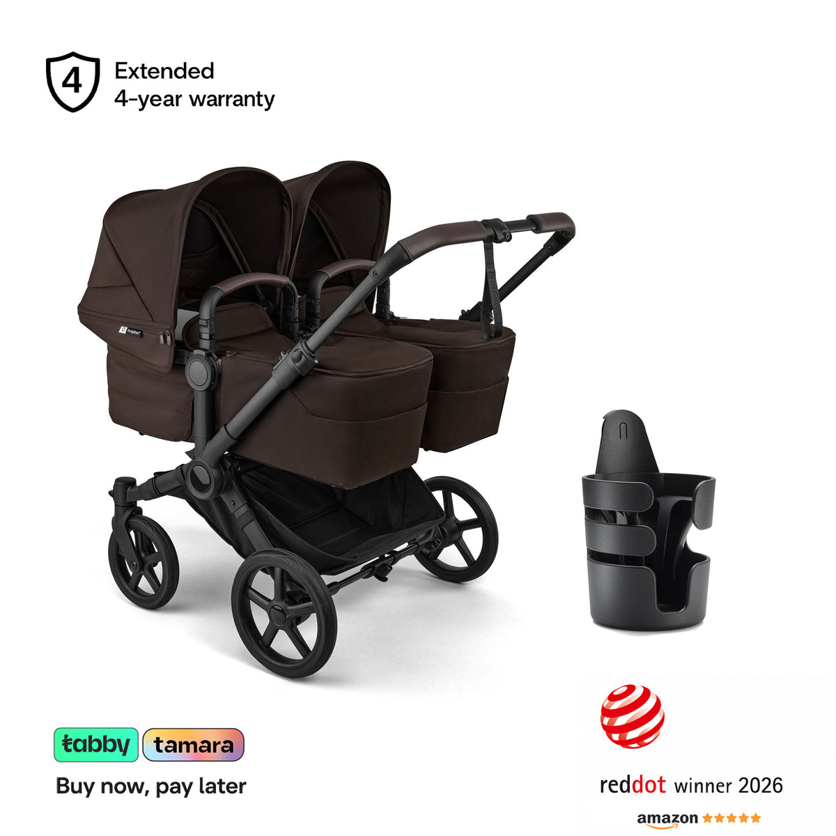 Donkey 6 Twin Stroller & Cup Holder Bundle