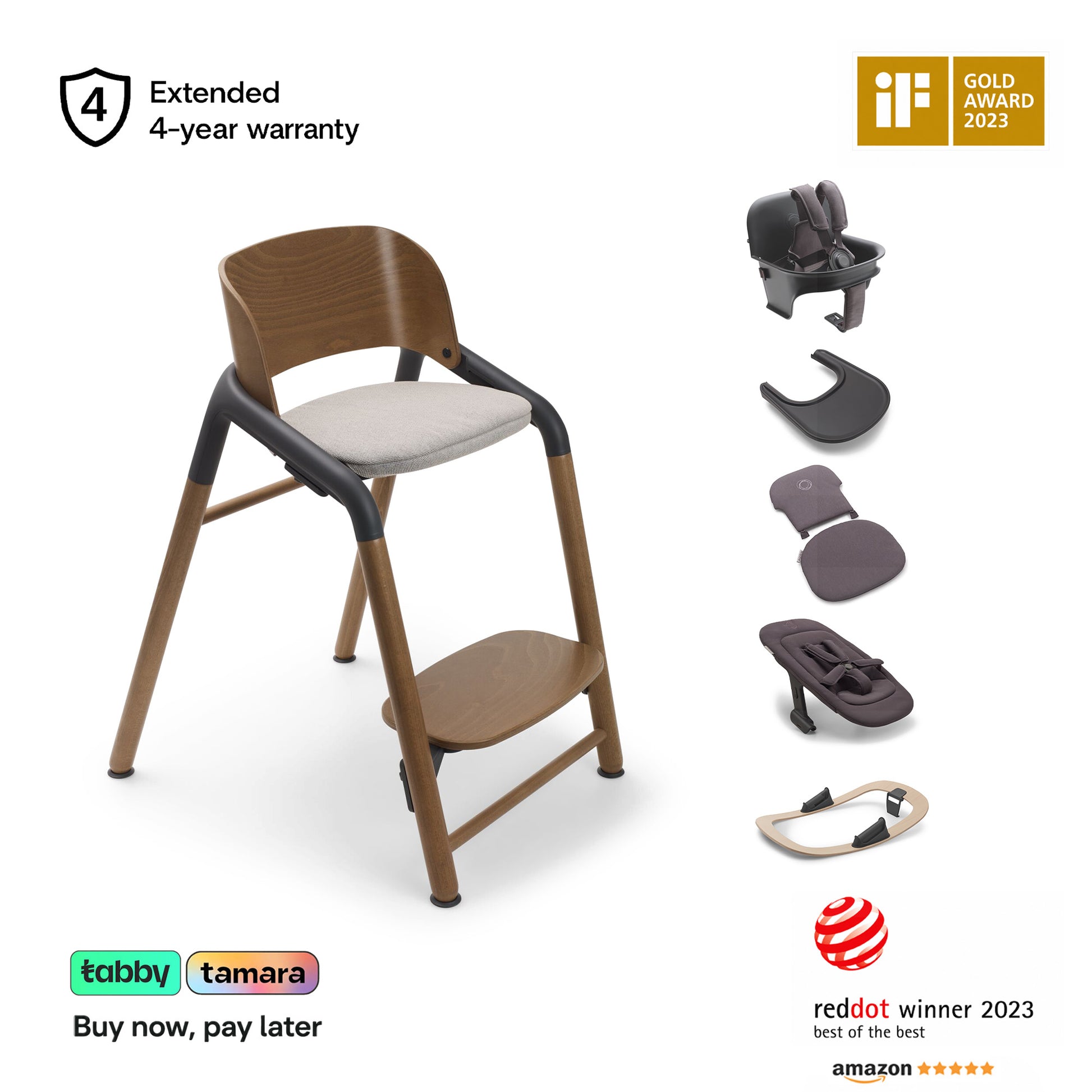 Giraffe High Chair Base with Newborn & Baby Sets, Rocker Frame, Tray & Pillow Bundle