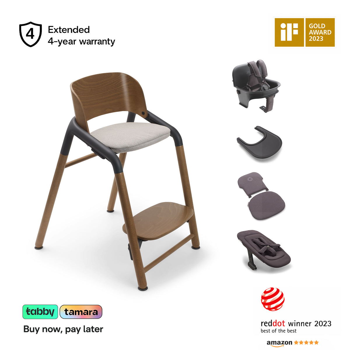 Giraffe High Chair Base with Newborn, Baby Set, Tray & Pillow Bundle