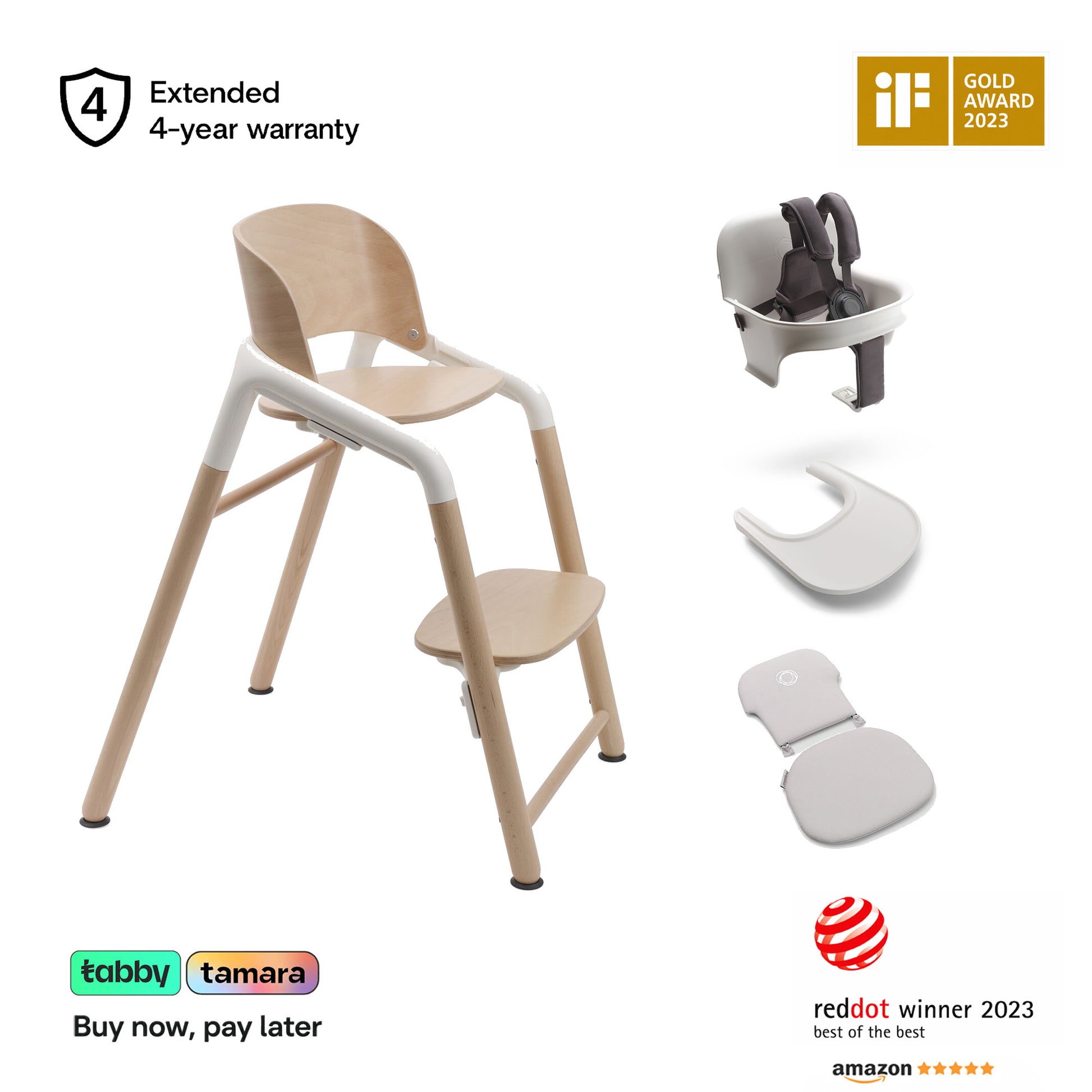 Giraffe High Chair Base with Baby Set, Tray & Pillow Bundle