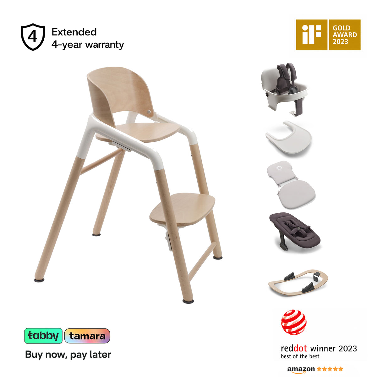 Giraffe High Chair Base with Newborn & Baby Sets, Rocker Frame, Tray & Pillow Bundle