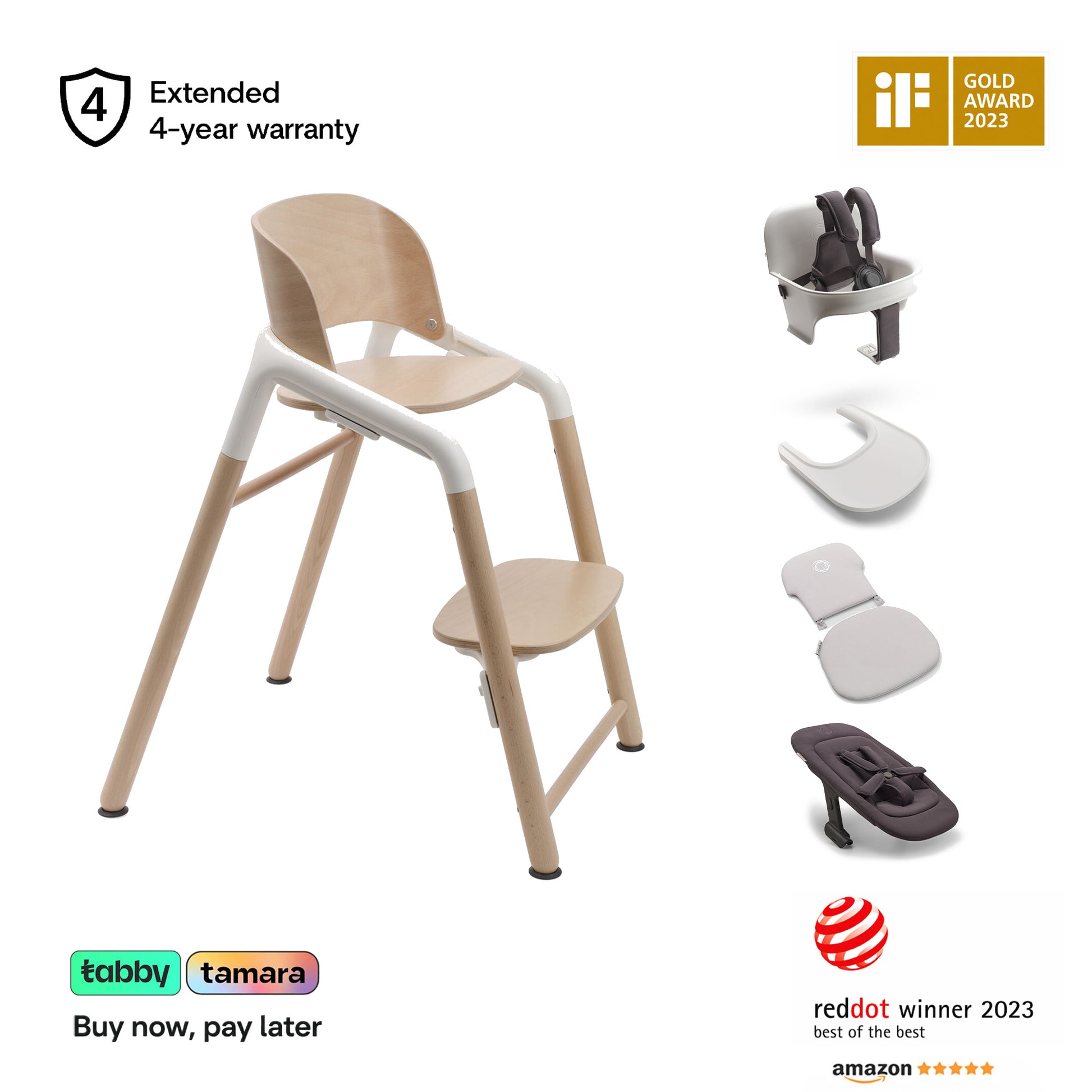 Giraffe High Chair Base with Newborn, Baby Set, Tray & Pillow Bundle