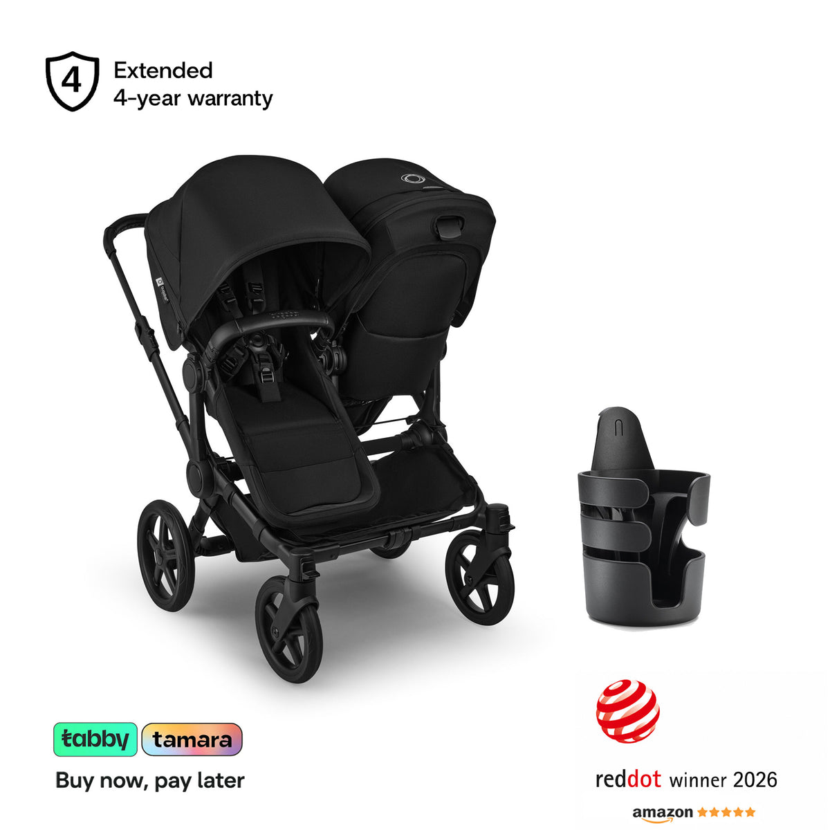 Donkey 6 Duo Sibling Stroller & Cup Holder Bundle