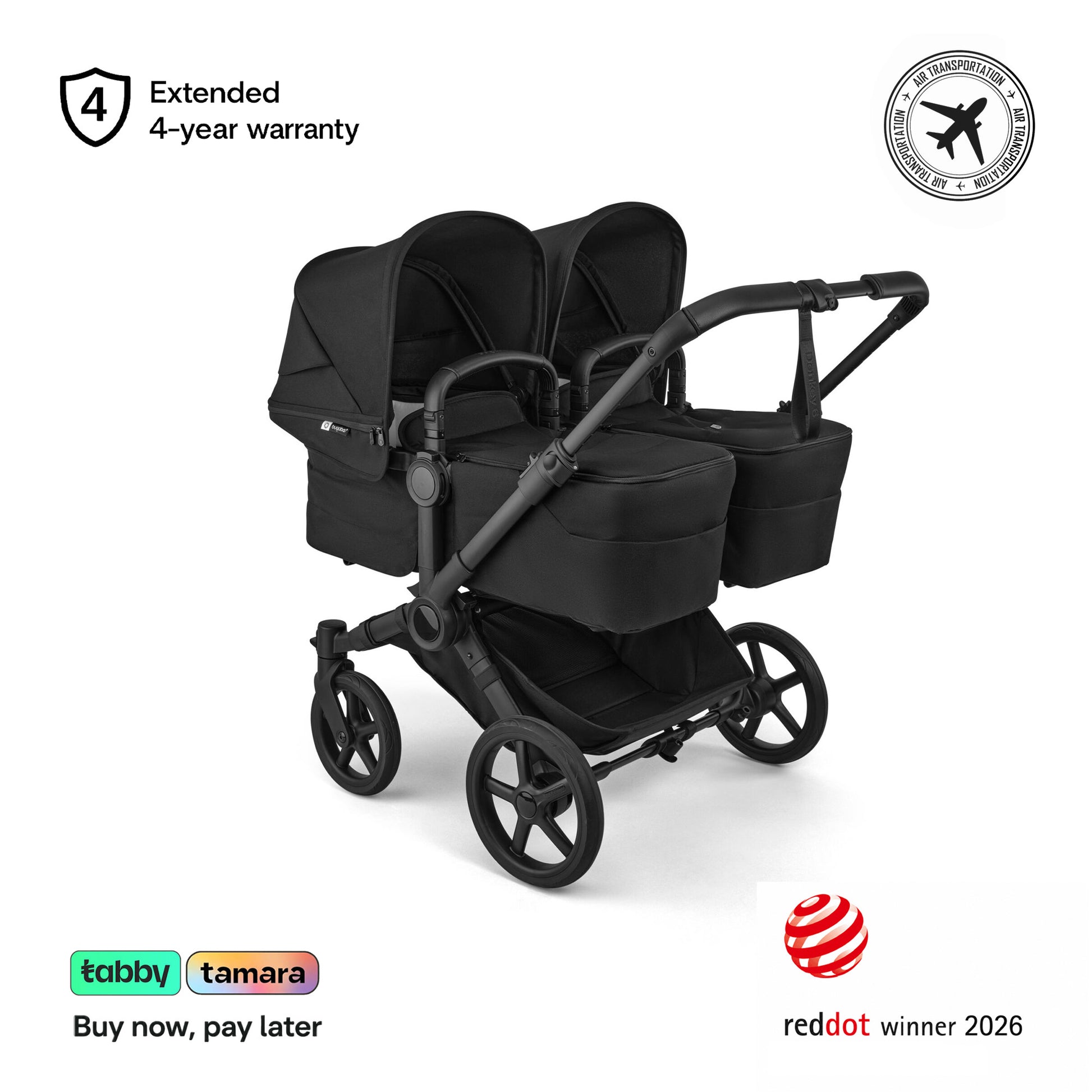 Donkey 6 Twin & Sibling Stroller Bundle (2 Bassinet + 2 Toddler Seats)