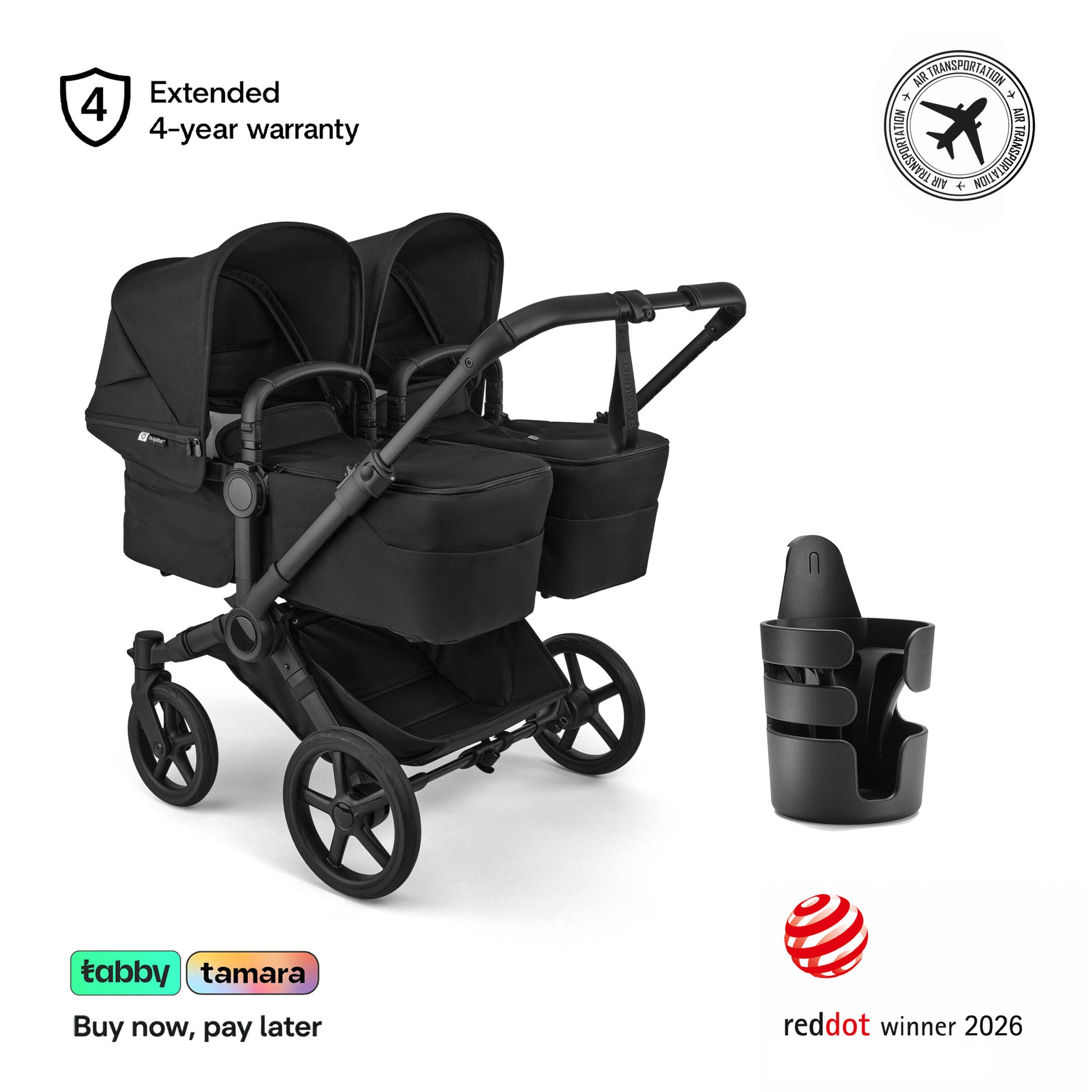 Donkey 6 Twin & Sibling Stroller & Cup Holder Bundle