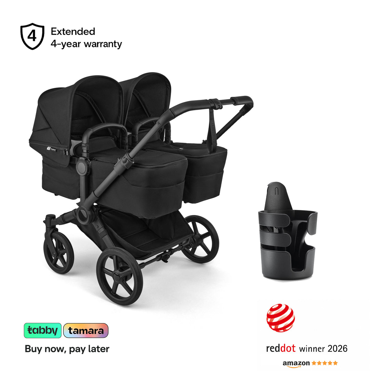 Donkey 6 Twin Stroller & Cup Holder Bundle