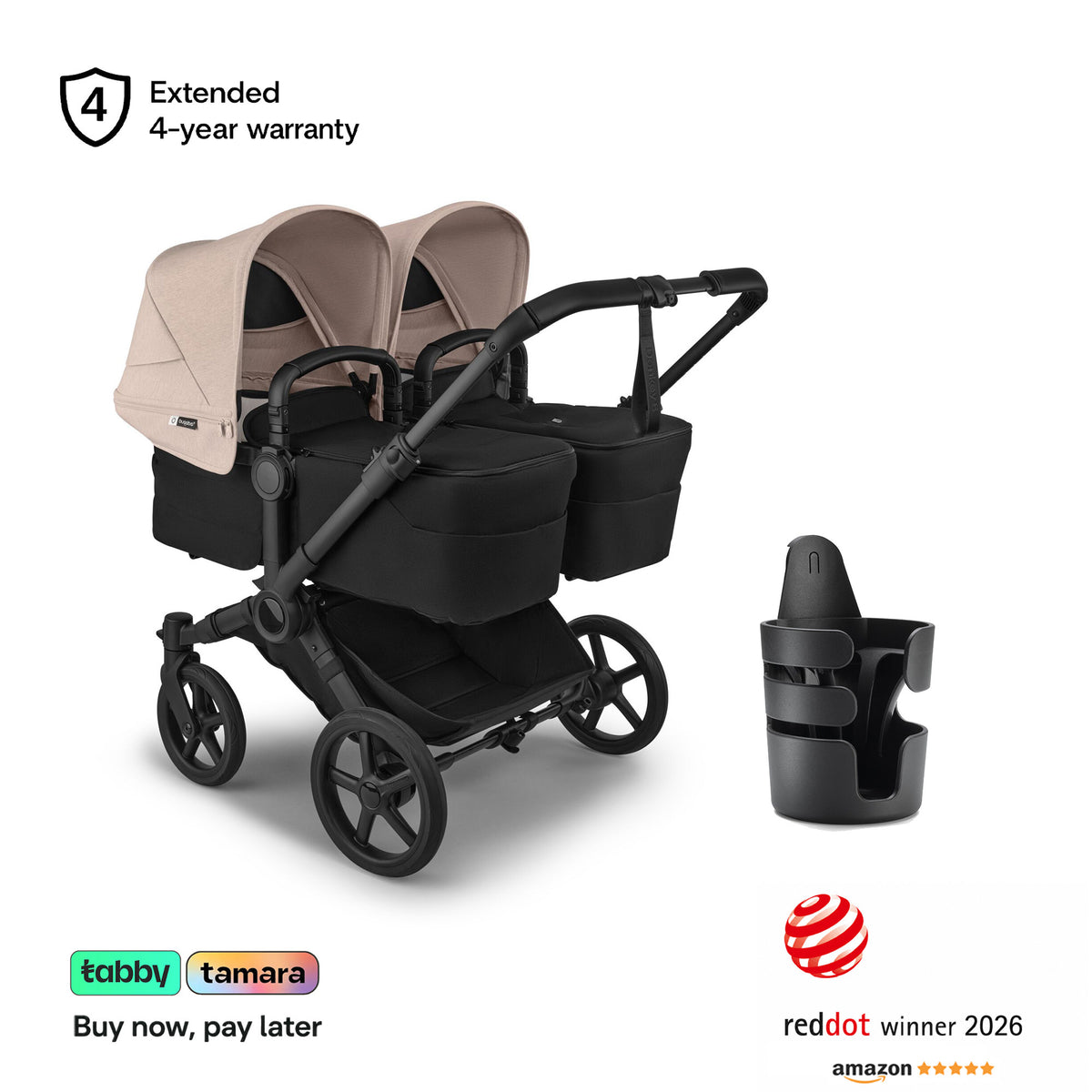 Donkey 6 Twin Stroller & Cup Holder Bundle
