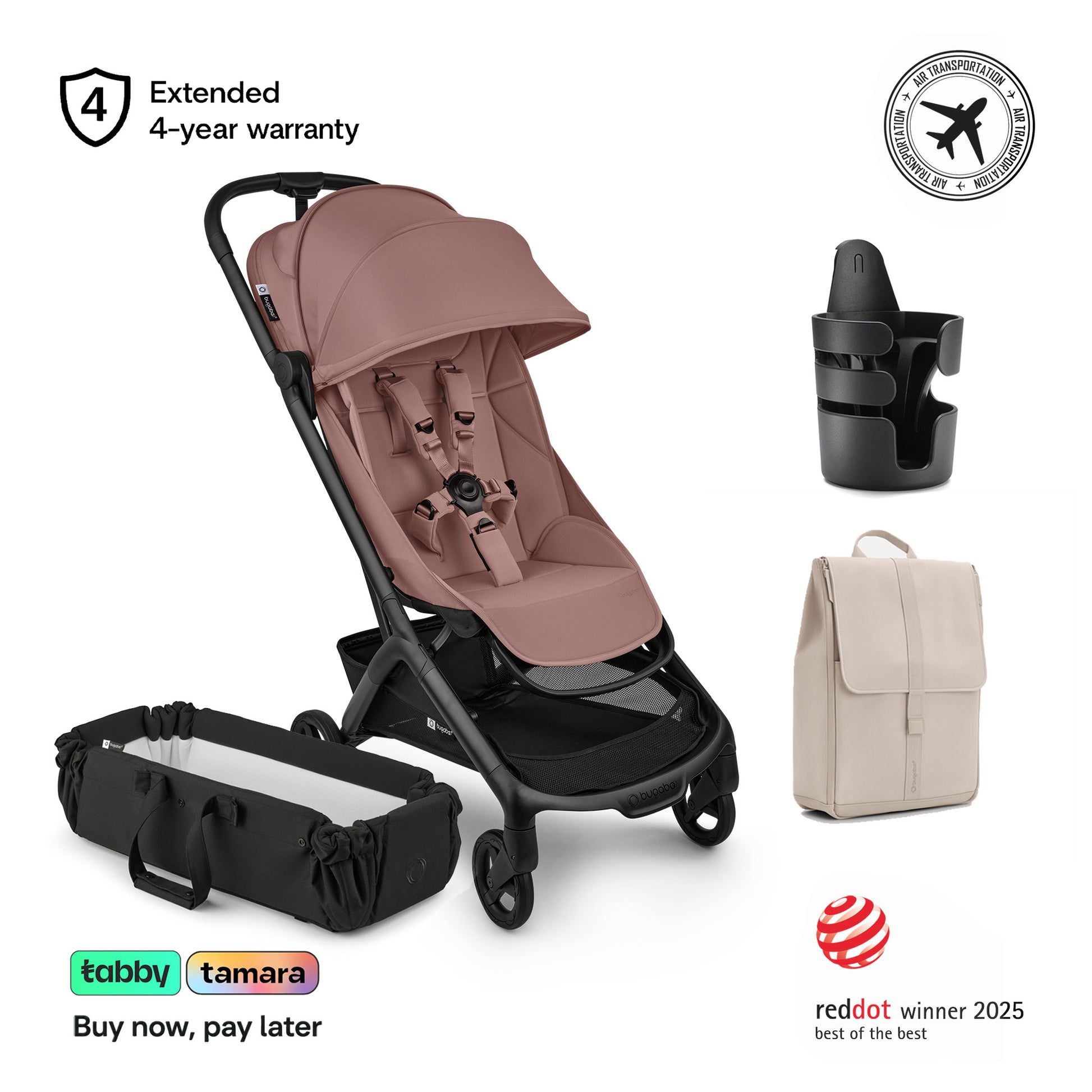 Butterfly 2 Stroller, baby nest, cup holder, changing bag Bundle