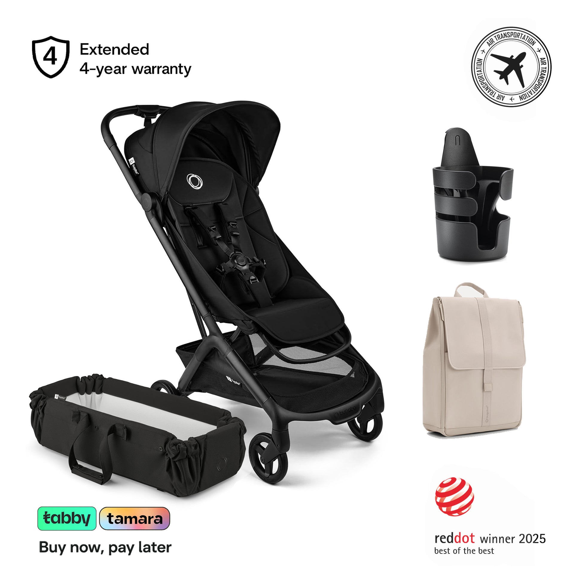 Butterfly 2 Stroller, baby nest, cup holder, changing bag Bundle