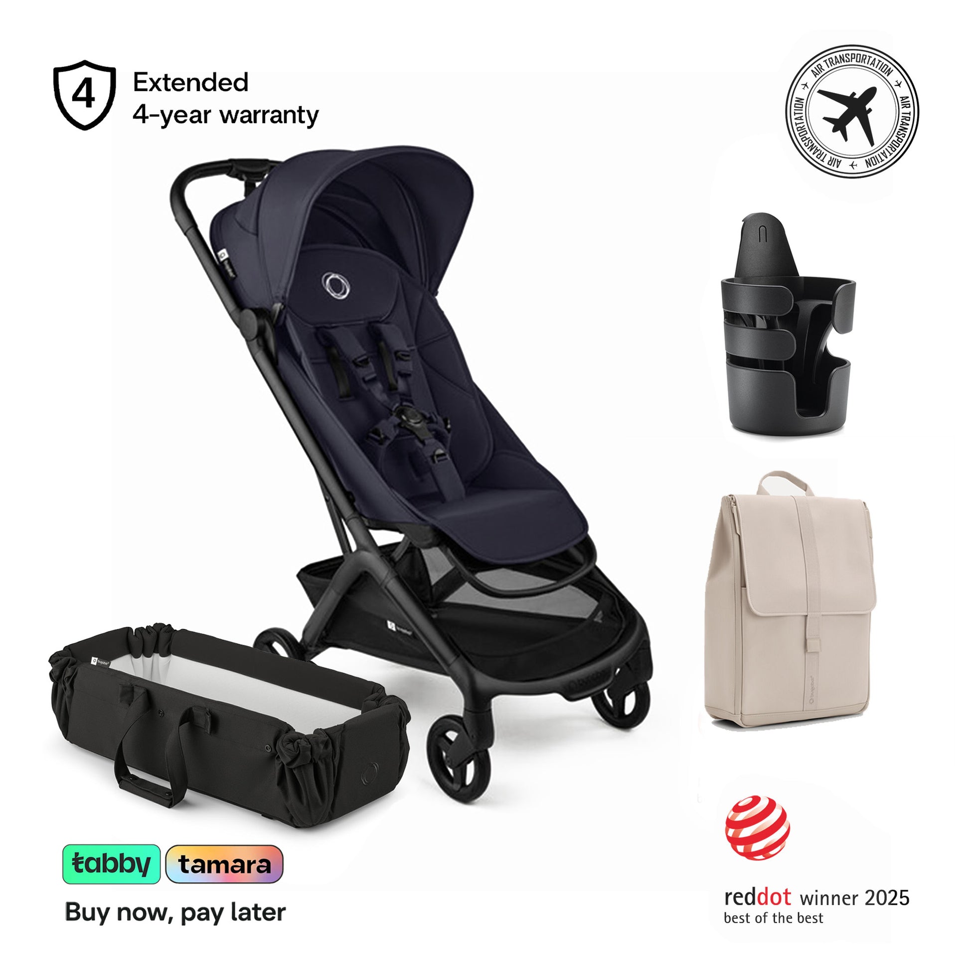 Butterfly 2 Stroller, baby nest, cup holder, changing bag Bundle