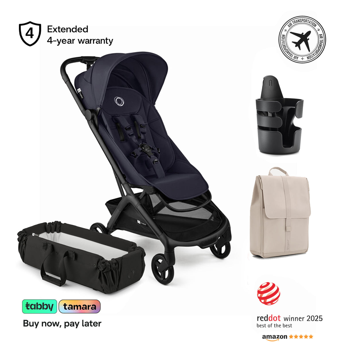 Butterfly 2 Stroller, baby nest, cup holder, changing backpack Bundle