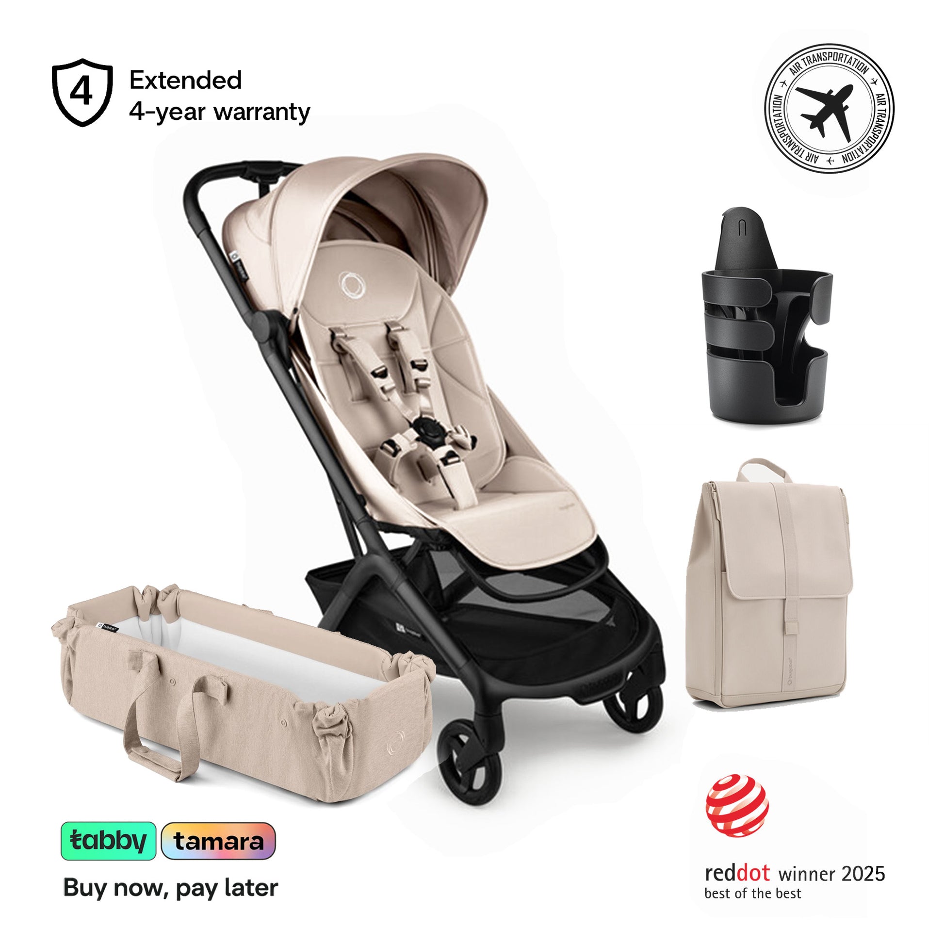 Butterfly 2 Stroller, baby nest, cup holder, changing bag Bundle