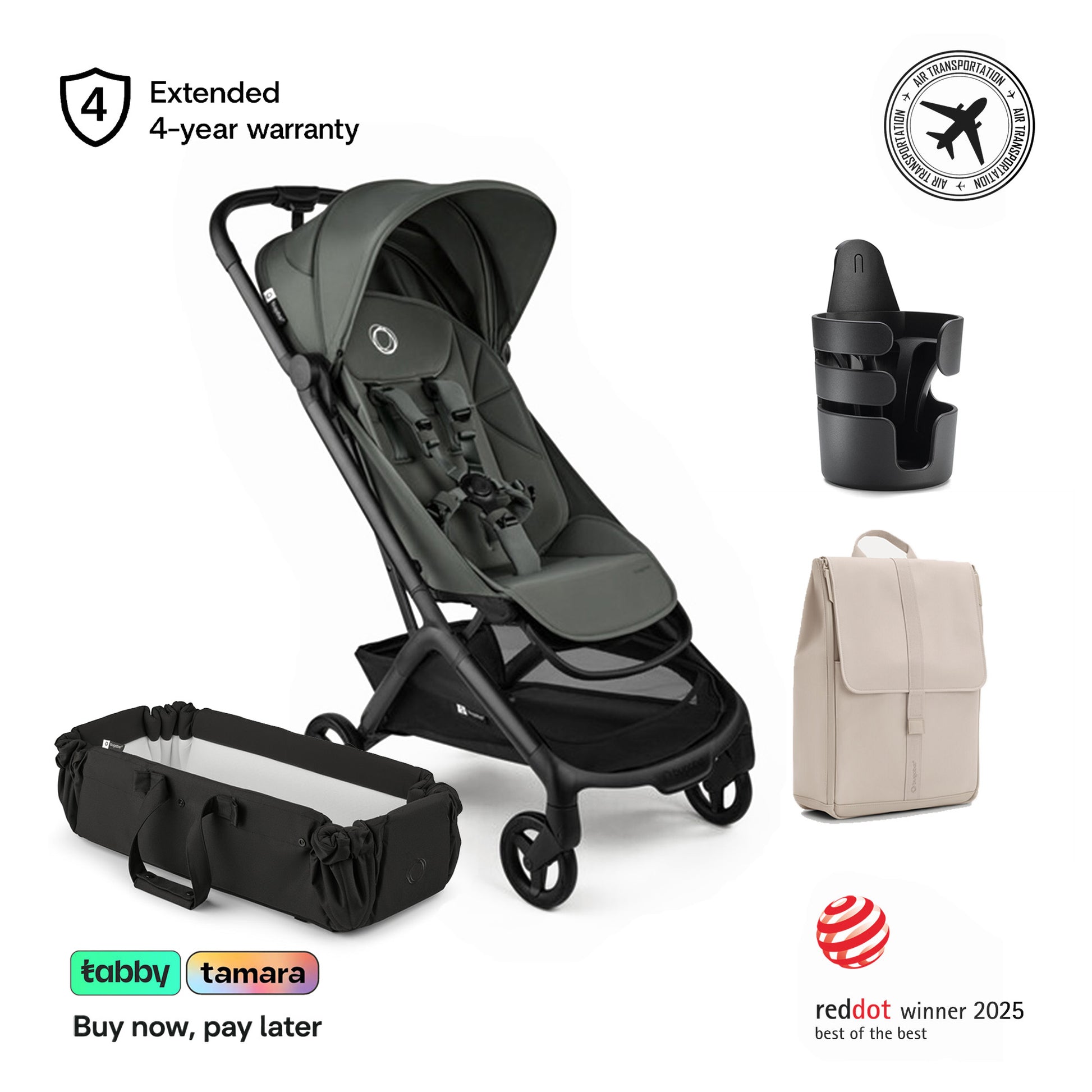 Butterfly 2 Stroller, baby nest, cup holder, changing bag Bundle