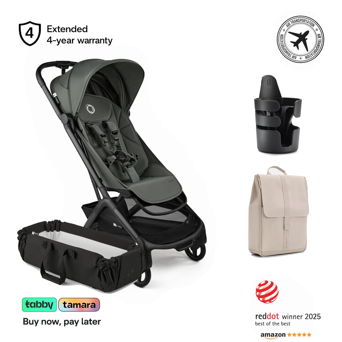 Butterfly 2 Stroller, baby nest, cup holder, changing backpack Bundle